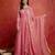 Peach satin embroidery sequence work anarkali salwar suit set with dupatta