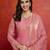 Peach satin embroidery sequence work anarkali salwar suit set with dupatta