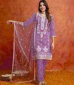 Lightpink cotton silk thread embroidery with sequence work kurta pant set with dupatta