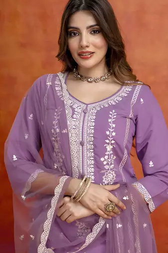 Lightpink cotton silk thread embroidery with sequence work kurta pant set with dupatta