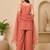 Orange art silk embroidery beads work straight kurta palazzo suit set with dupatta