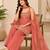 Orange art silk embroidery beads work straight kurta palazzo suit set with dupatta
