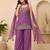 Purple art silk embroidery beads work straight kurta palazzo suit set with dupatta