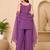 Purple art silk embroidery beads work straight kurta palazzo suit set with dupatta