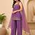 Purple art silk embroidery beads work straight kurta palazzo suit set with dupatta