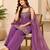 Purple art silk embroidery beads work straight kurta palazzo suit set with dupatta