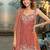 Orange satin beads embroidery work kurta palazzo suit set with dupatta