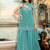 Turquoise satin beads embroidery work kurta palazzo suit set with dupatta