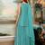 Turquoise satin beads embroidery work kurta palazzo suit set with dupatta