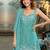Turquoise satin beads embroidery work kurta palazzo suit set with dupatta