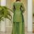 Green satin beads embroidery work kurta palazzo set with dupatta