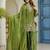 Green satin beads embroidery work kurta palazzo set with dupatta