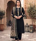 Black cotton embroidery work kurta pant set with dupatta for women