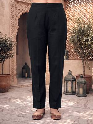 Black cotton embroidery work kurta pant set with dupatta for women 5