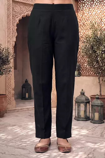 Black cotton embroidery work kurta pant set with dupatta for women