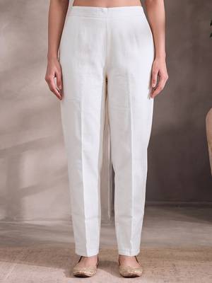 White cotton embroidery work kurta pant set with dupatta for women 5