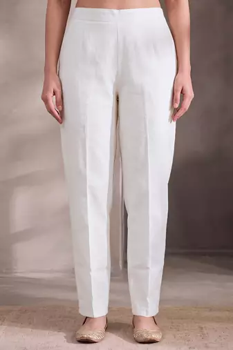 White cotton embroidery work kurta pant set with dupatta for women