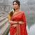 Red Color Embroidery And Jaqurad Weaving Work Silk Blend Saree
