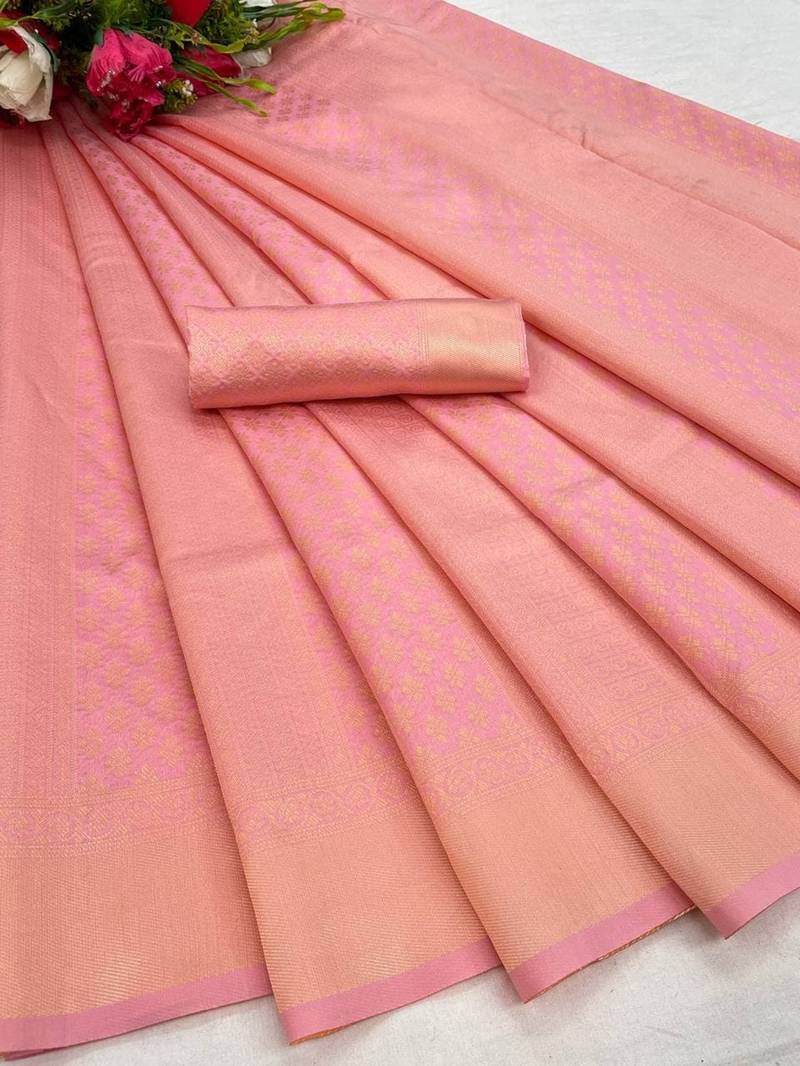 Pink Silk Blend Banarasi Saree Unstitched Clothing