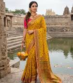 Mustard Color Embroidery And Jaqurad Weaving Work Silk Blend Saree