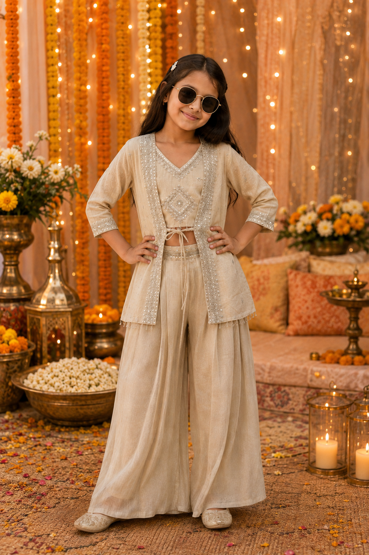 Regal ivory wedding sharara suit with bits and embroidered work