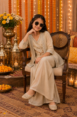 Regal ivory wedding sharara suit with bits and embroidered work 2