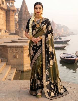 Black Color Floral Zari Weaving Work Tissue Saree 1