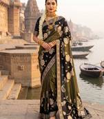 Black Color Floral Zari Weaving Work Tissue Saree
