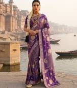 Purple Color Floral Zari Weaving Work Tissue Saree