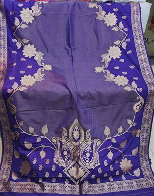 Purple Color Floral Zari Weaving Work Tissue Saree 3