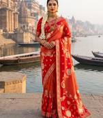 Red Color Floral Zari Weaving Work Tissue Saree