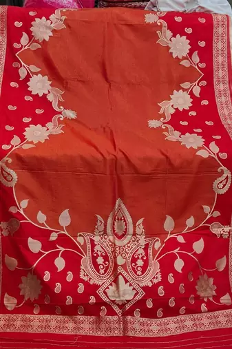 Red Color Floral Zari Weaving Work Tissue Saree