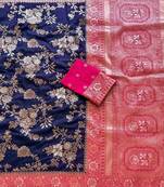 Neavy Blue Color Zari Weaving Work Silk Blend Saree
