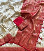 Off White Color Zari Weaving Work Silk Blend Saree