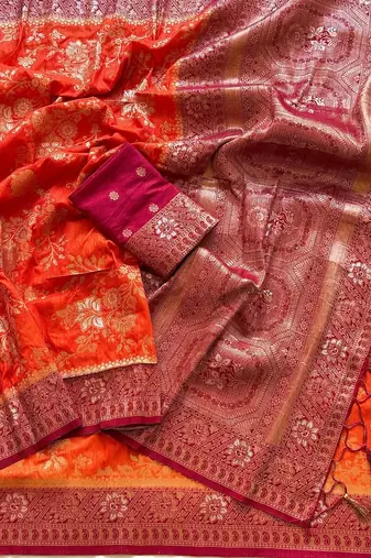Orange Color Zari Weaving Work Silk Blend Saree