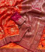 Orange Color Zari Weaving Work Silk Blend Saree
