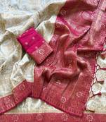 White Color Zari Weaving Work Silk Blend Saree