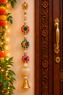 handmade decorative multicolour gota beads hanging for decorationbell hanging for diwali decoration (pack of 2) 1