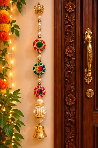 handmade decorative multicolour gota beads hanging for decorationbell hanging for diwali decoration (pack of 2)