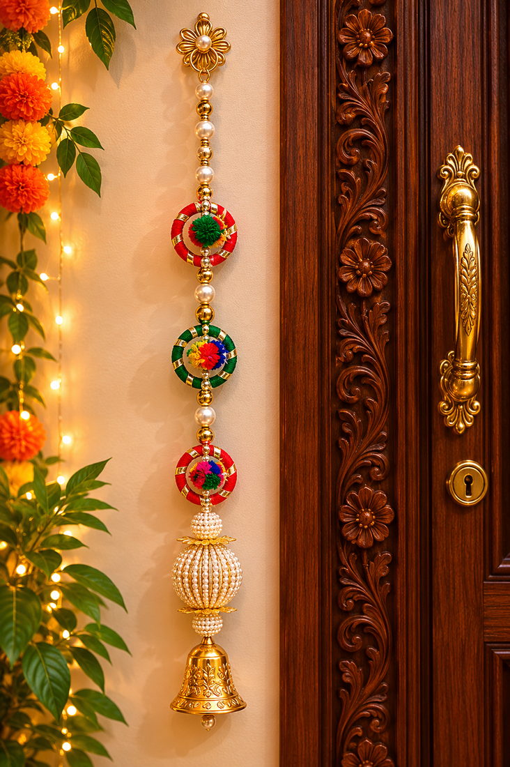 handmade decorative multicolour gota beads hanging for decorationbell hanging for diwali decoration (pack of 2)