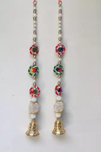handmade decorative multicolour gota beads hanging for decorationbell hanging for diwali decoration (pack of 2)