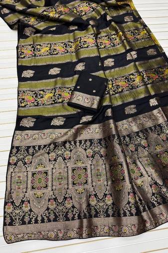 Black Color Jaqurad Weaving Work Georgette Saree