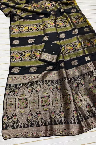 Black Color Jaqurad Weaving Work Georgette Saree