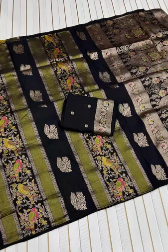 Black Color Jaqurad Weaving Work Georgette Saree