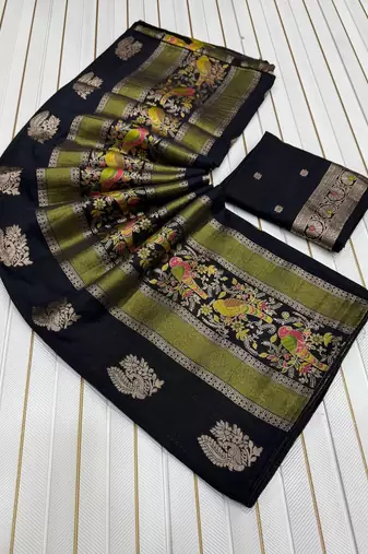 Black Color Jaqurad Weaving Work Georgette Saree