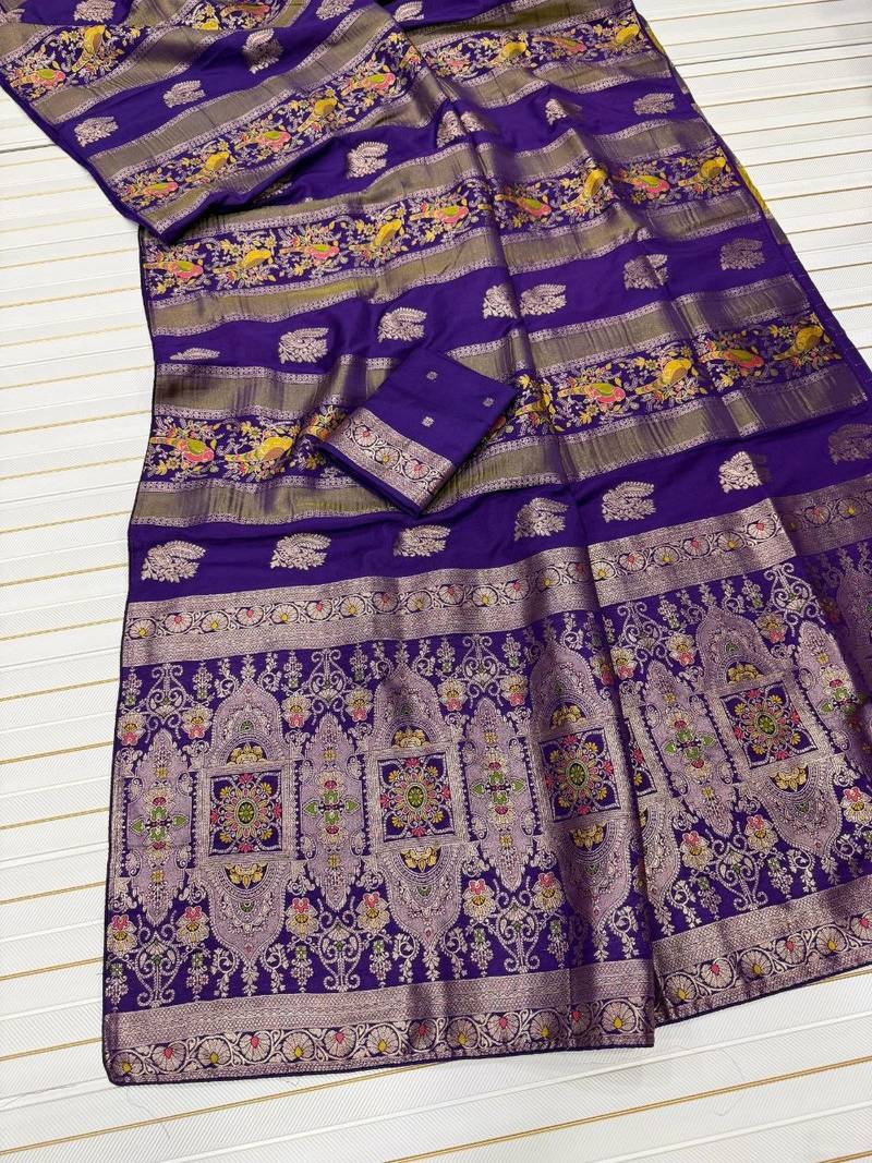 Purple Color Jaqurad Weaving Work Georgette Saree