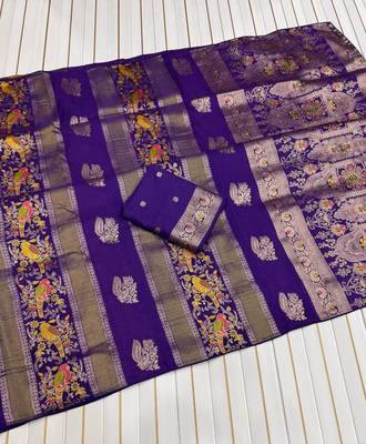 Purple Color Jaqurad Weaving Work Georgette Saree 2