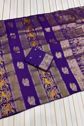 Purple Color Jaqurad Weaving Work Georgette Saree