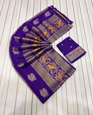 Purple Color Jaqurad Weaving Work Georgette Saree 3