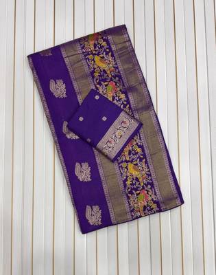 Purple Color Jaqurad Weaving Work Georgette Saree 4